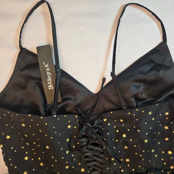ALLEGRA K Party Metallic Stars Mini Dress/ Spaghetti Strap Sz: L Black/Gold - Picture 8 of 15